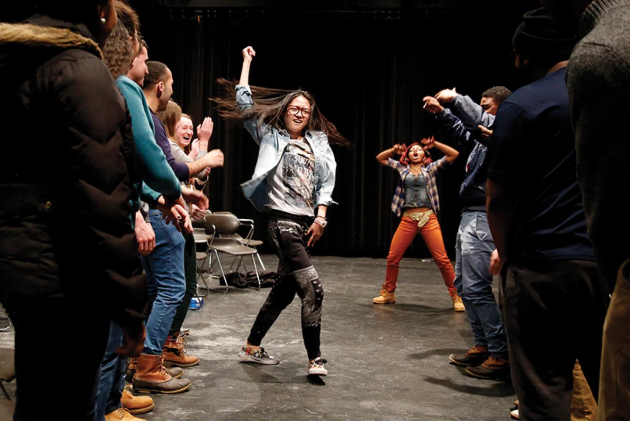 Hip Hop Theatre students cheer each other on in rehearsal for their upcoming show.